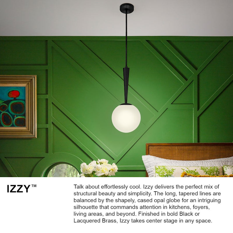 Lark Izzy 1-Light Small Pendant | Mid-Century Modern Lacquered Brass Steel and Cased Opal Glass | Kitchen Island & Foyer | 9.75 x 9.75 x | Model 83507LCB