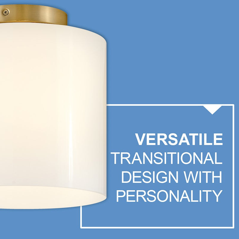 Lark Pippa 8in 1-Light Flush Mount | Transitional Lacquered Brass and Cased Opal Glass | Hallway & Closet | 8 x 8 x 9 in | Model 83533LCB