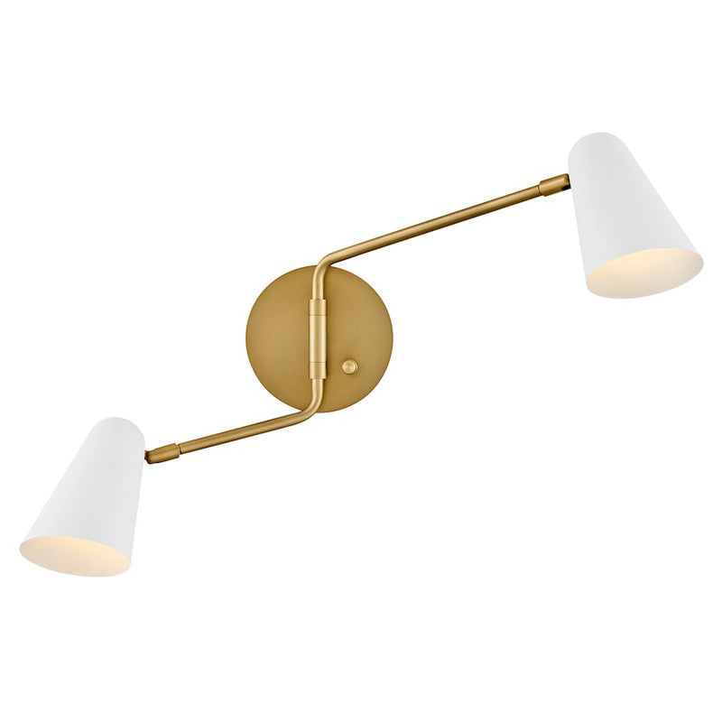 Lark Birdie 2-Light Large Wall Sconce | Mid-Century Modern Lacquered Brass Steel and Matte White Shade | Living Room & Bedroom Accent | Model 83542LCB-MW