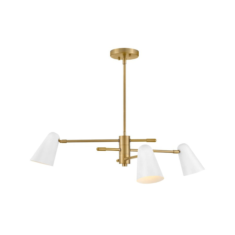 Lark Birdie 3 Light Medium Single Tier Chandelier, Brass/Matte Wh