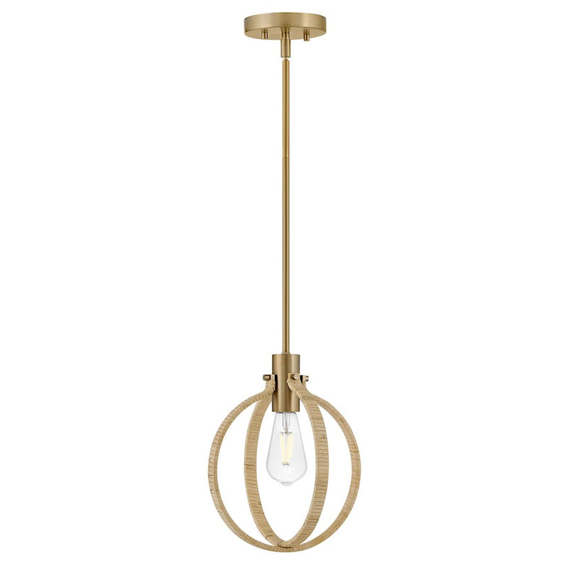 Lark Fallon 10in 1-Light Pendant | Coastal Lacquered Brass Steel and Bamboo Rattan | Kitchen Island & Dining Room | 10 x 10 x 12 in | Model 83557LCB-BAM