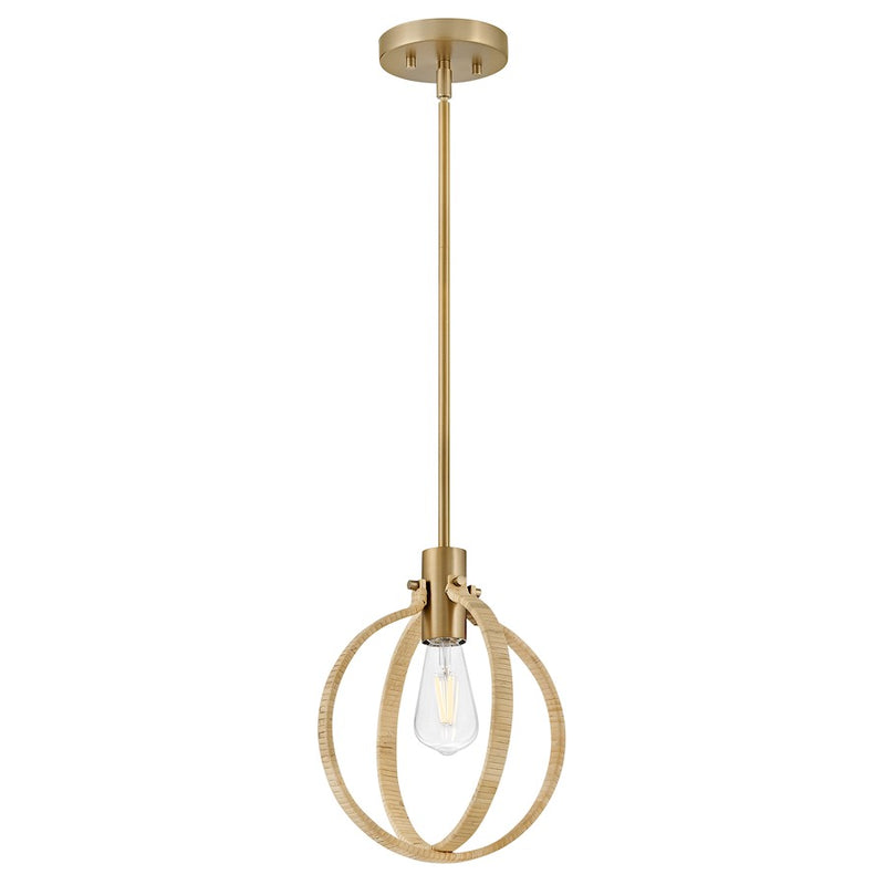 Lark Fallon 10in 1-Light Pendant | Coastal Lacquered Brass Steel and Bamboo Rattan | Kitchen Island & Dining Room | 10 x 10 x 12 in | Model 83557LCB-BAM