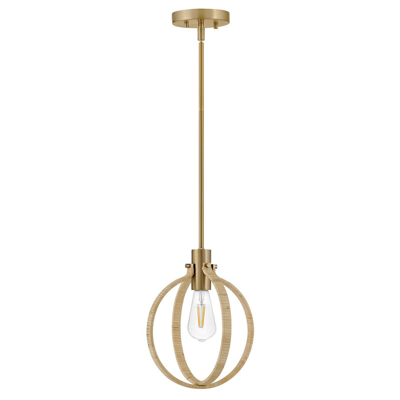 Lark Fallon 10in 1-Light Pendant | Coastal Lacquered Brass Steel and Bamboo Rattan | Kitchen Island & Dining Room | 10 x 10 x 12 in | Model 83557LCB-BAM