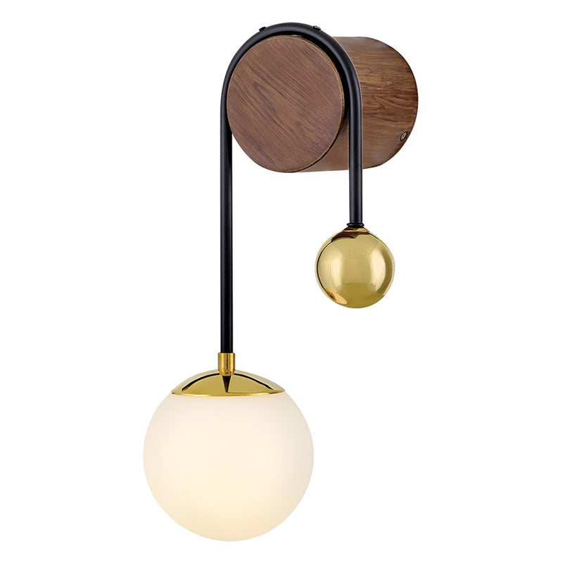 Lark Auggie 1-Light 10in Wall Sconce | Midcentury Bright Brass and Walnut Wood with Etched Opal Glass | Bathroom & Hallway Accent Light | Model 83570BBR