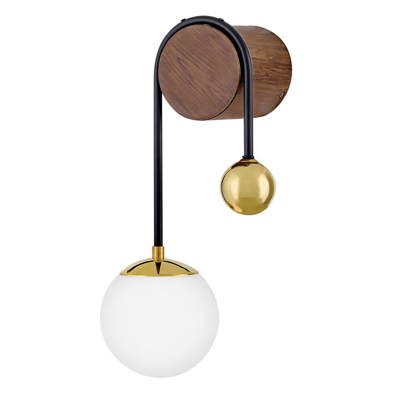 Lark Auggie 1-Light 10in Wall Sconce | Midcentury Bright Brass and Walnut Wood with Etched Opal Glass | Bathroom & Hallway Accent Light | Model 83570BBR