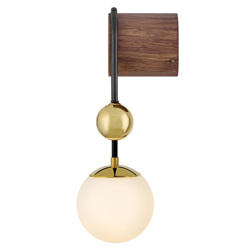 Lark Auggie 1-Light 10in Wall Sconce | Midcentury Bright Brass and Walnut Wood with Etched Opal Glass | Bathroom & Hallway Accent Light | Model 83570BBR