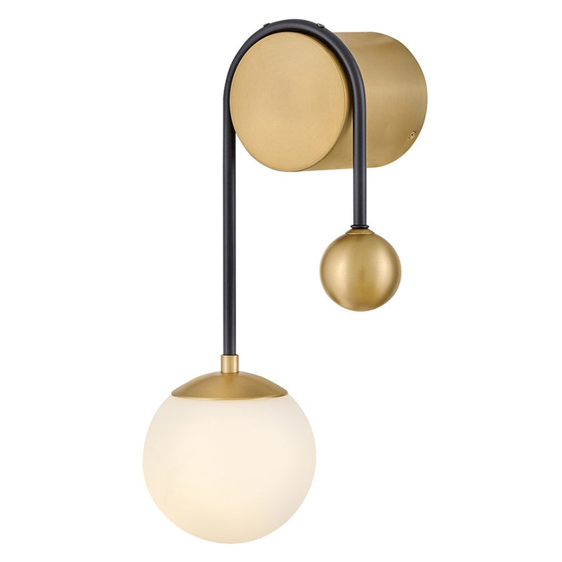 Lark Auggie 1-Light 10in Wall Sconce | Midcentury Modern Black Steel and Lacquered Brass with Etched Opal Glass | Living Room & Bedroom | Model 83570BK
