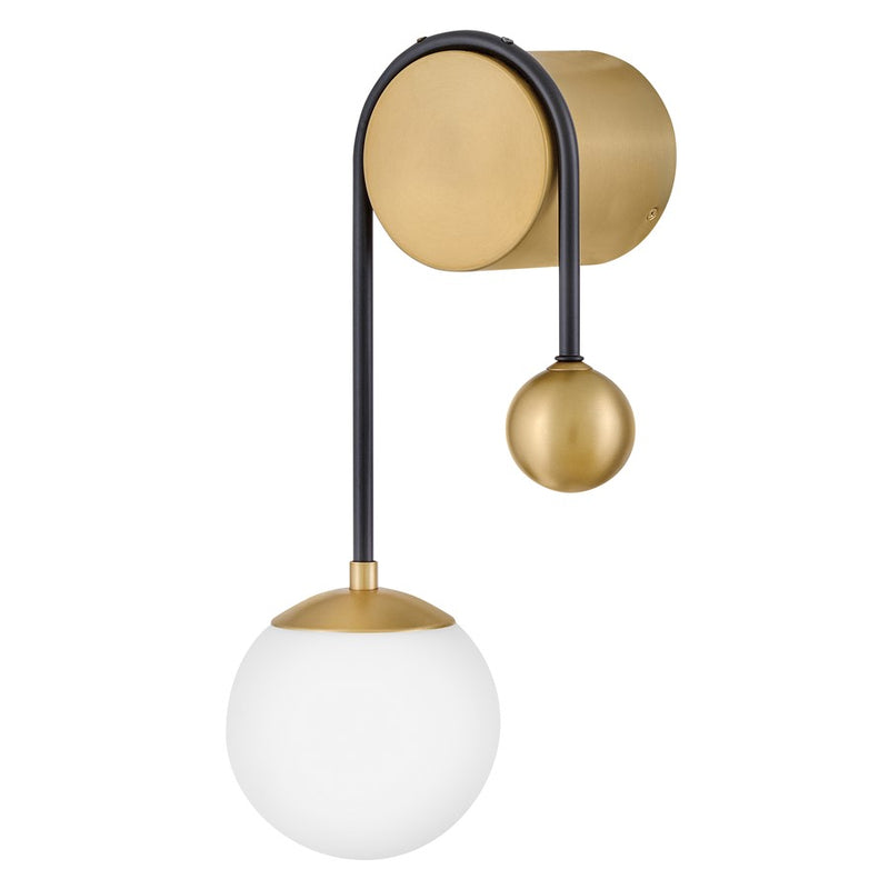 Lark Auggie 1-Light 10in Wall Sconce | Midcentury Modern Black Steel and Lacquered Brass with Etched Opal Glass | Living Room & Bedroom | Model 83570BK