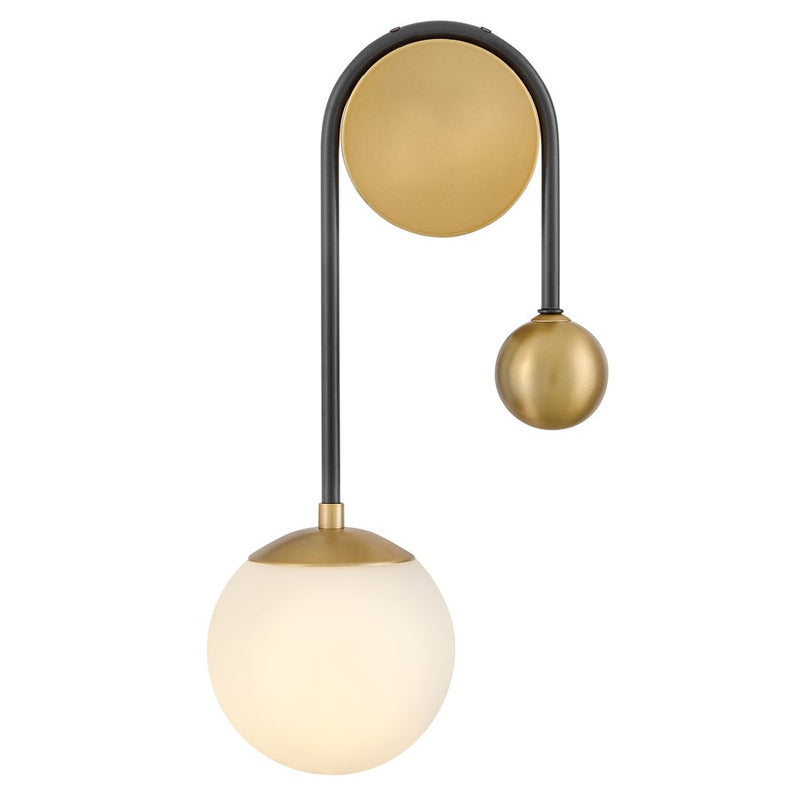 Lark Auggie 1-Light 10in Wall Sconce | Midcentury Modern Black Steel and Lacquered Brass with Etched Opal Glass | Living Room & Bedroom | Model 83570BK