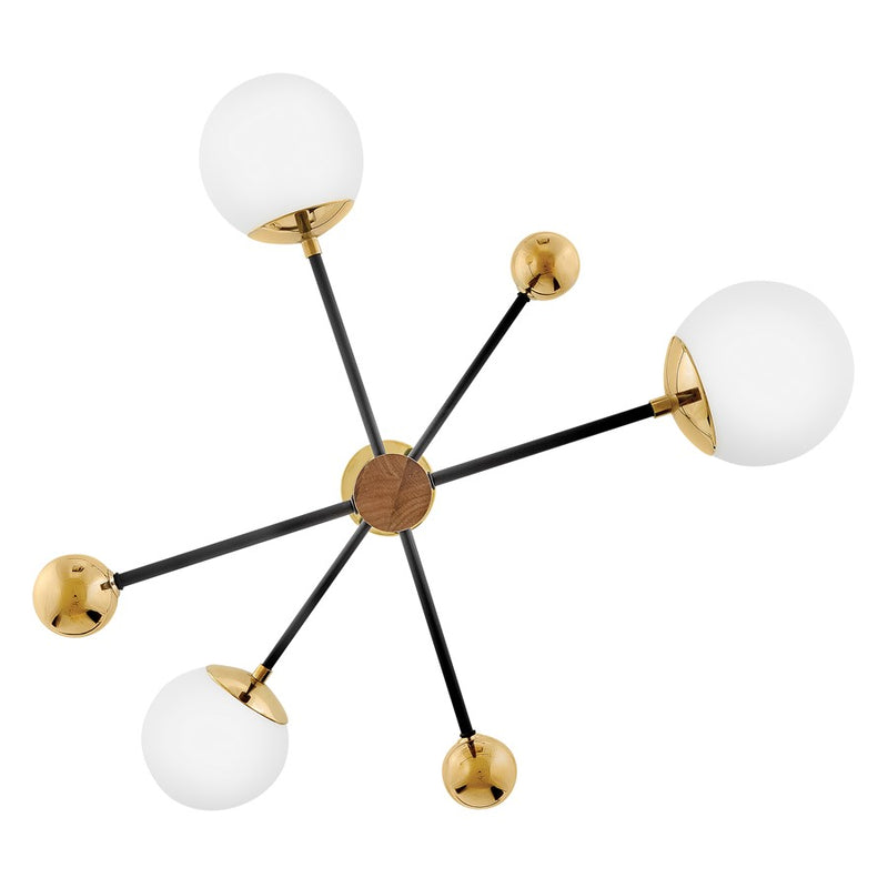 Lark Auggie 30in 3-Light Multi Tier Chandelier | Midcentury Modern Bright Brass and Walnut Wood with Etched Opal Glass | Dining Room & | Model 83573BBR