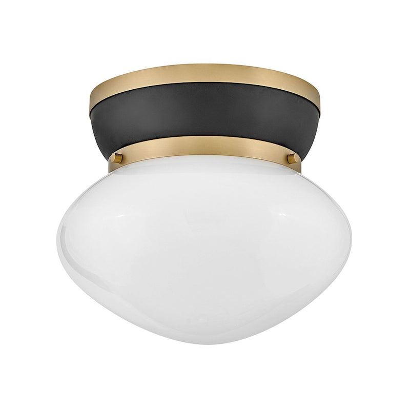 Lark Lucy 12in 1-Light Flush Mount | Classic Black Steel and Cased Opal Glass | Hallway & Bedroom | 12 x 12 x 10 in | Model 83601BK-LCB