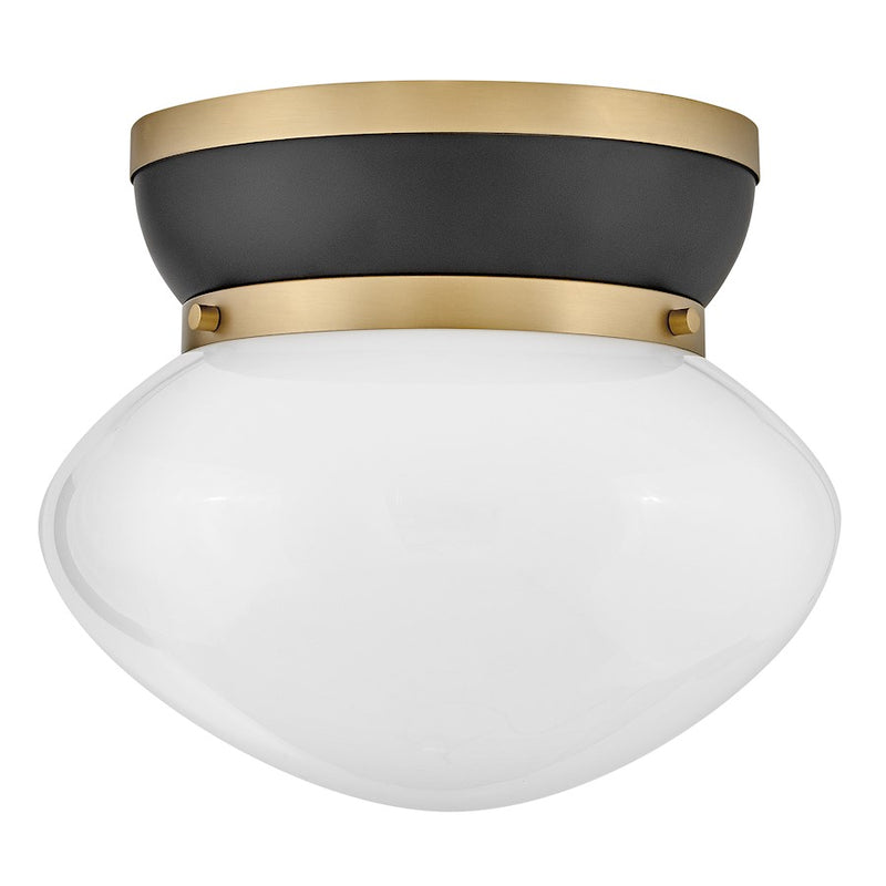 Lark Lucy 12in 1-Light Flush Mount | Classic Black Steel and Cased Opal Glass | Hallway & Bedroom | 12 x 12 x 10 in | Model 83601BK-LCB