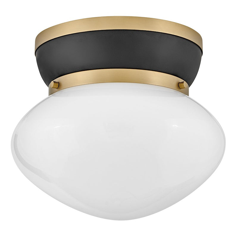 Lark Lucy 12in 1-Light Flush Mount | Classic Black Steel and Cased Opal Glass | Hallway & Bedroom | 12 x 12 x 10 in | Model 83601BK-LCB