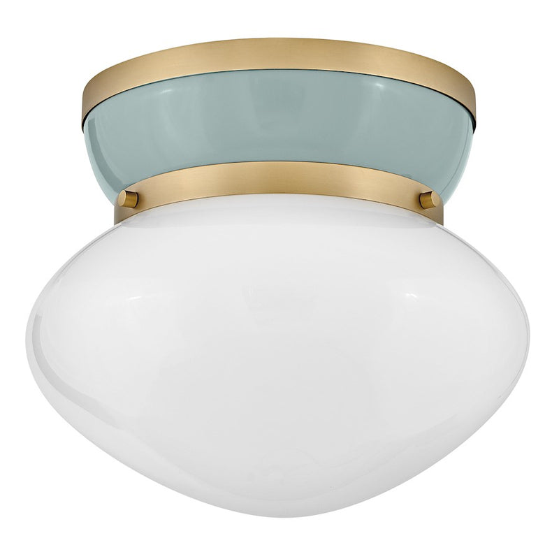 Lark Lucy 12in 1-Light Flush Mount | Classic Lacquered Brass Steel and Cased Opal Glass | Bedroom & Hallway | 12 x 12 x 10 in | Model 83601LCB-SF