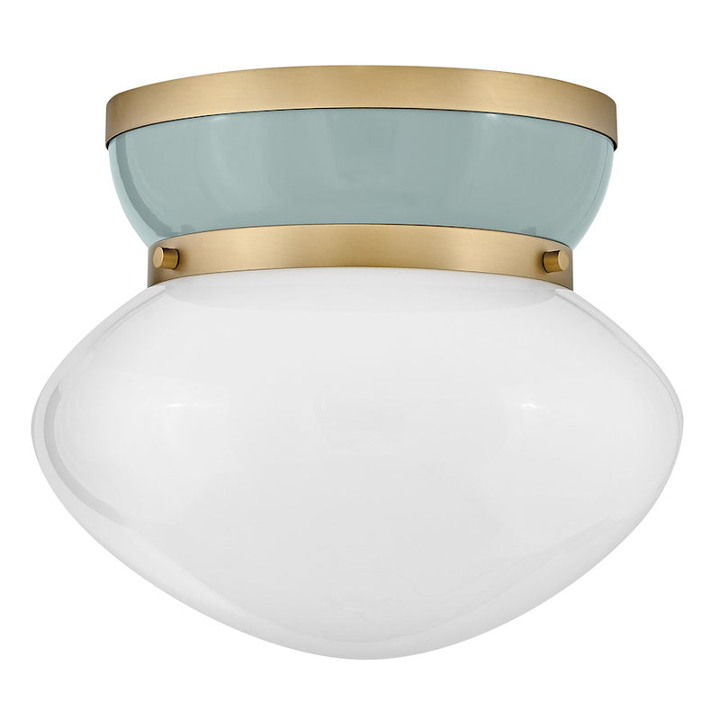 Lark Lucy 12in 1-Light Flush Mount | Classic Lacquered Brass Steel and Cased Opal Glass | Bedroom & Hallway | 12 x 12 x 10 in | Model 83601LCB-SF