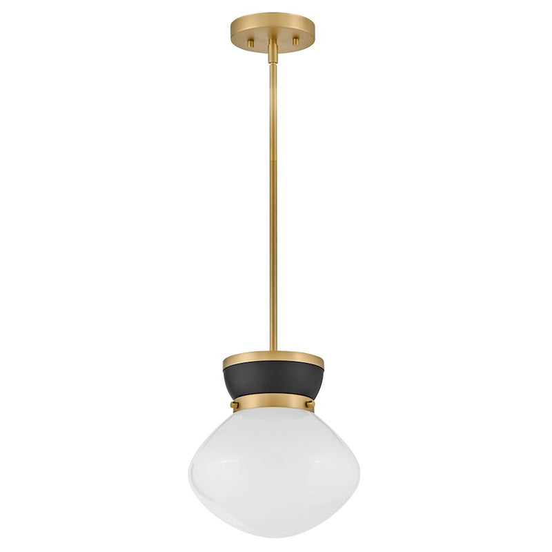 Lark Lucy 10in 1-Light Small Pendant | Classic Black Steel and Cased Opal Glass | Kitchen Island & Breakfast Nook | 10 x 10 x 10 in | Model 83607BK-LCB