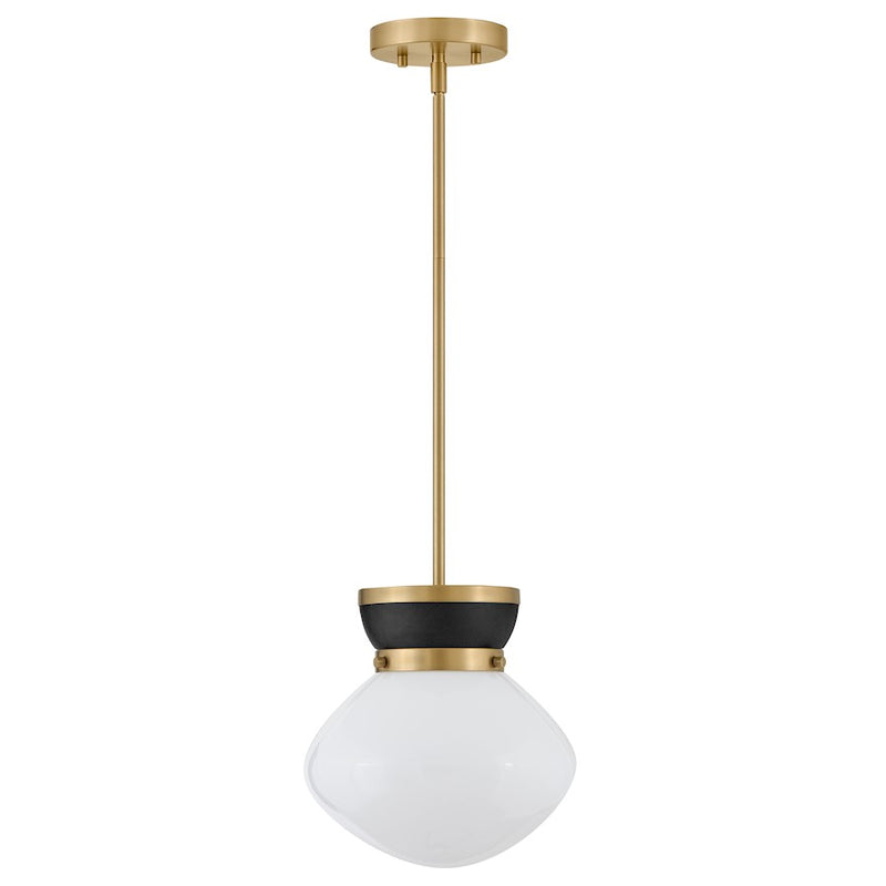 Lark Lucy 10in 1-Light Small Pendant | Classic Black Steel and Cased Opal Glass | Kitchen Island & Breakfast Nook | 10 x 10 x 10 in | Model 83607BK-LCB