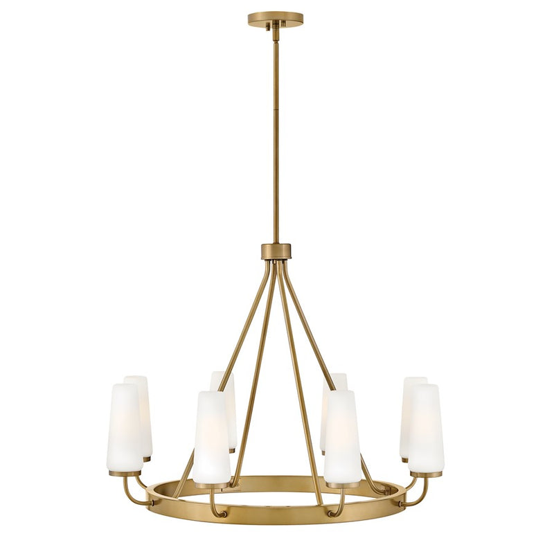 Lark Selma 32in 8-Light Chandelier | Classic Gold Steel and Etched Opal Glass | Living Room & Dining Room | 32 x 32 x 24 in | Model 83626GO