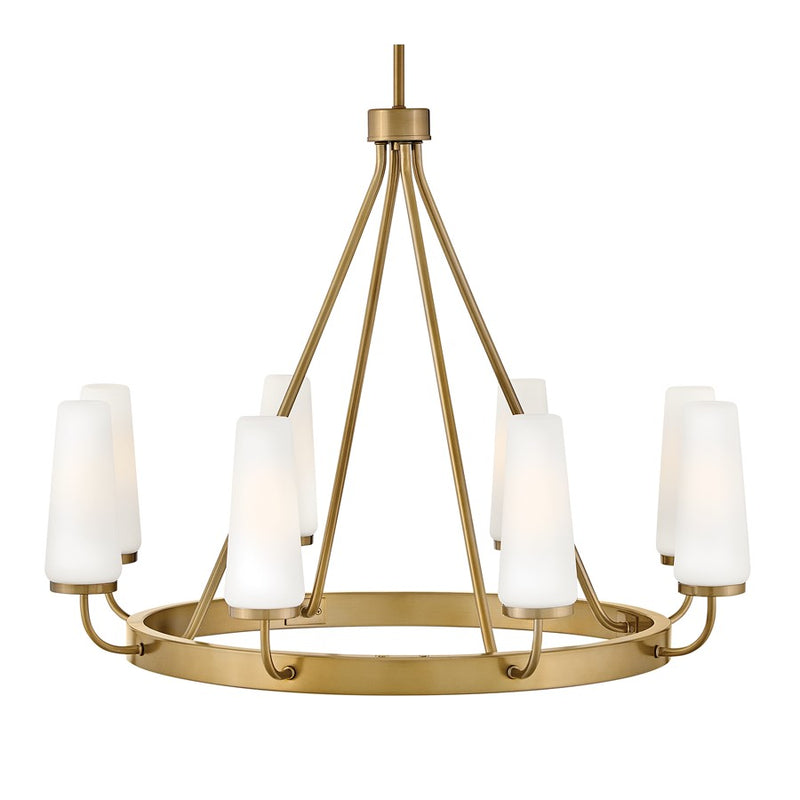 Lark Selma 32in 8-Light Chandelier | Classic Gold Steel and Etched Opal Glass | Living Room & Dining Room | 32 x 32 x 24 in | Model 83626GO