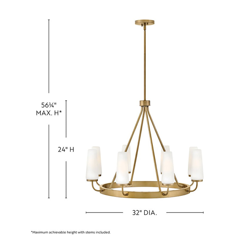 Lark Selma 32in 8-Light Chandelier | Classic Gold Steel and Etched Opal Glass | Living Room & Dining Room | 32 x 32 x 24 in | Model 83626GO