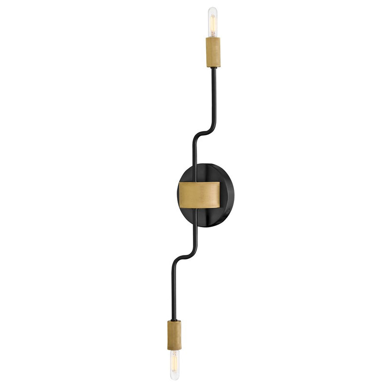 Lark Austen 24in 2-Light Wall Sconce | Transitional Black Steel and Lacquered Brass Accent | Bedroom & Hallway | 4.5 x 5.25 x 24 in | Model 83632BK-LCB