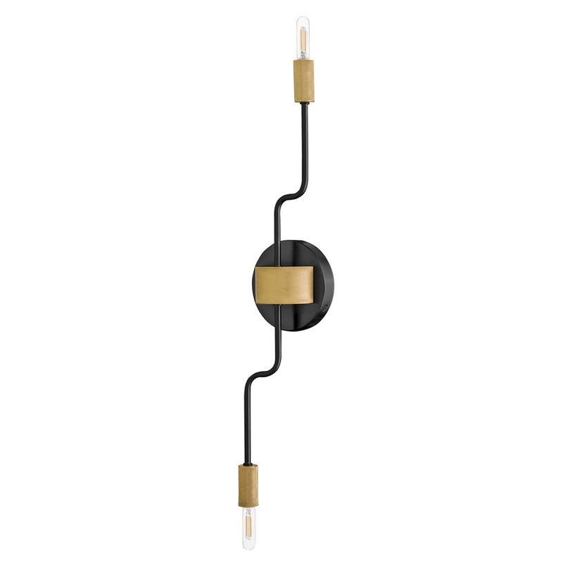 Lark Austen 24in 2-Light Wall Sconce | Transitional Black Steel and Lacquered Brass Accent | Bedroom & Hallway | 4.5 x 5.25 x 24 in | Model 83632BK-LCB