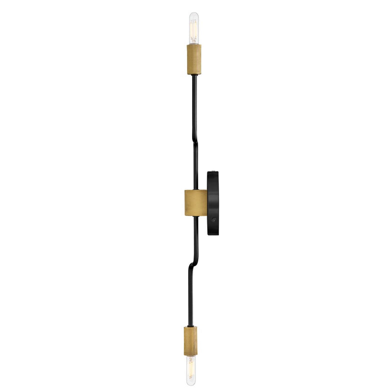 Lark Austen 24in 2-Light Wall Sconce | Transitional Black Steel and Lacquered Brass Accent | Bedroom & Hallway | 4.5 x 5.25 x 24 in | Model 83632BK-LCB
