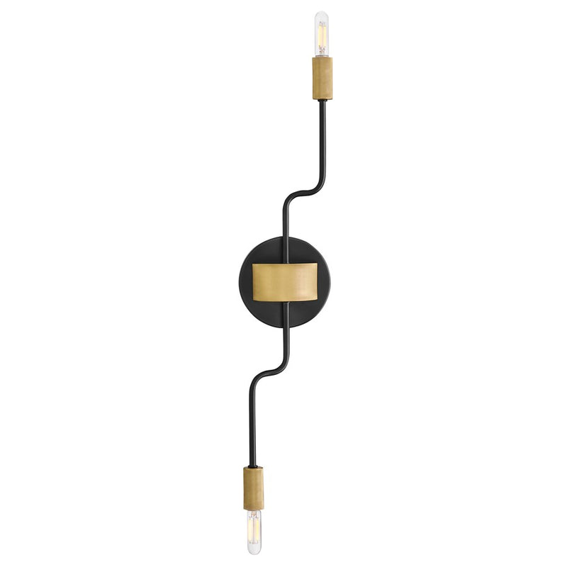 Lark Austen 24in 2-Light Wall Sconce | Transitional Black Steel and Lacquered Brass Accent | Bedroom & Hallway | 4.5 x 5.25 x 24 in | Model 83632BK-LCB