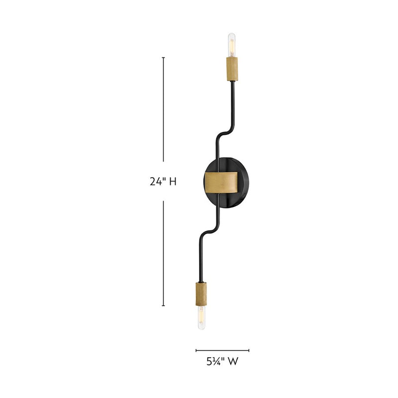 Lark Austen 24in 2-Light Wall Sconce | Transitional Black Steel and Lacquered Brass Accent | Bedroom & Hallway | 4.5 x 5.25 x 24 in | Model 83632BK-LCB
