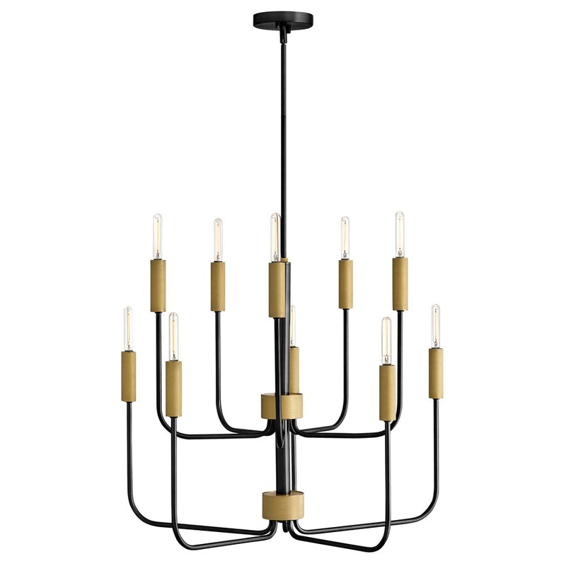 Lark Austen 30in 10-Light Chandelier | Transitional Black and Lacquered Brass Steel | Dining Room & Foyer | 30 x 30 x 24 in | Model 83636BK-LCB