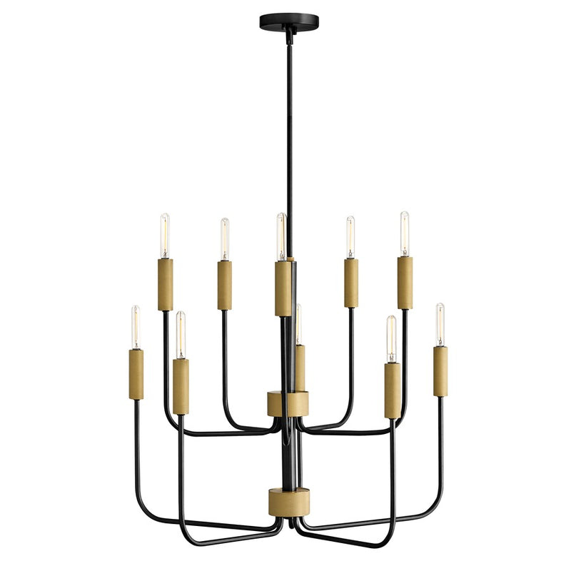 Lark Austen 30in 10-Light Chandelier | Transitional Black and Lacquered Brass Steel | Dining Room & Foyer | 30 x 30 x 24 in | Model 83636BK-LCB