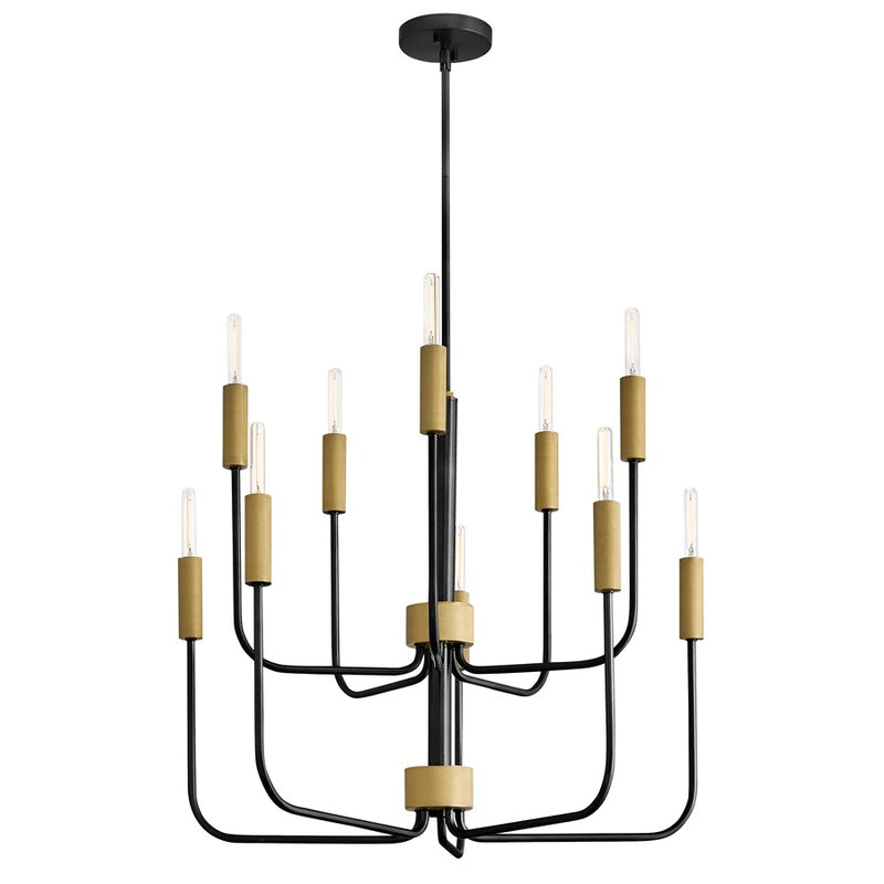 Lark Austen 30in 10-Light Chandelier | Transitional Black and Lacquered Brass Steel | Dining Room & Foyer | 30 x 30 x 24 in | Model 83636BK-LCB