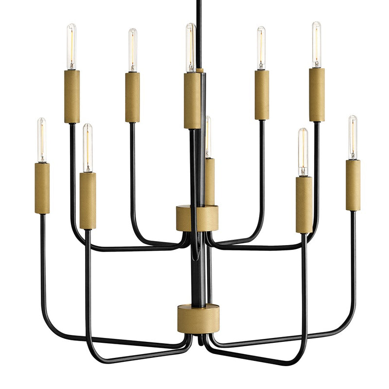 Lark Austen 30in 10-Light Chandelier | Transitional Black and Lacquered Brass Steel | Dining Room & Foyer | 30 x 30 x 24 in | Model 83636BK-LCB