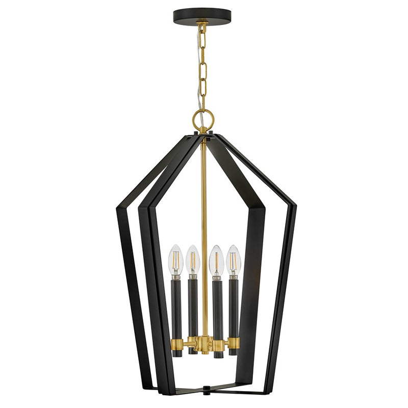 Lark Sammi 17in 4-Light Pendant | Classic Black Steel and Lacquered Brass | Living Room & Dining Room | 17 x 17 x 25 in | Model 83644BK-LCB