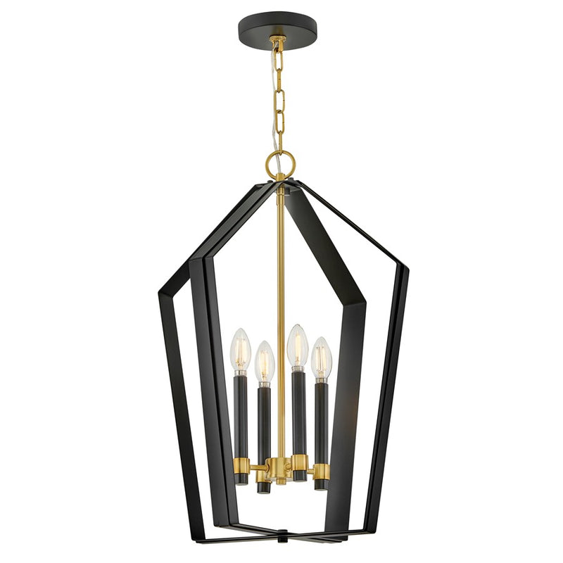 Lark Sammi 17in 4-Light Pendant | Classic Black Steel and Lacquered Brass | Living Room & Dining Room | 17 x 17 x 25 in | Model 83644BK-LCB