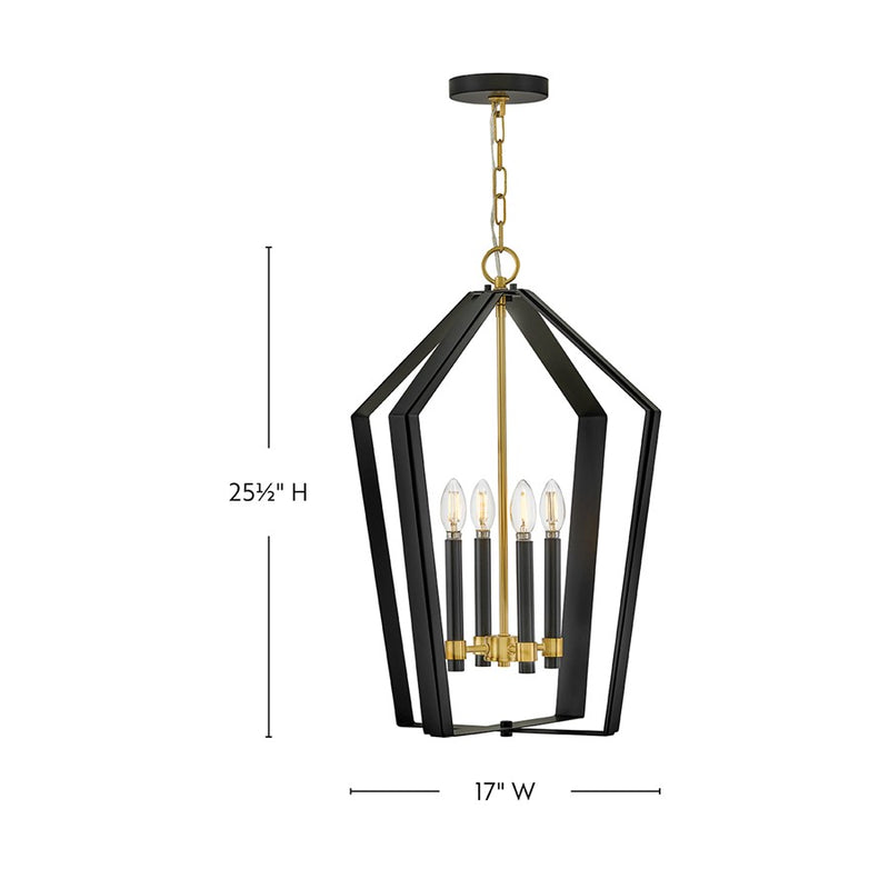 Lark Sammi 17in 4-Light Pendant | Classic Black Steel and Lacquered Brass | Living Room & Dining Room | 17 x 17 x 25 in | Model 83644BK-LCB
