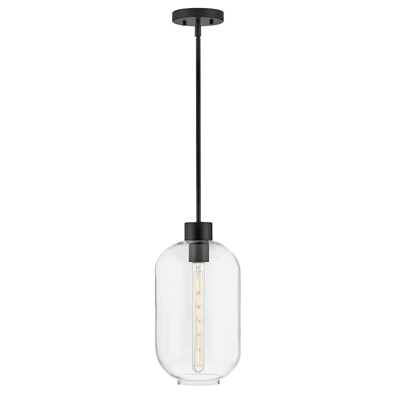 Lark Greer 8in 1-Light Small Pendant | Transitional Black Steel and Clear Glass | Kitchen Island & Dining Room | 8 x 8 x 16 in | Model 83657BK