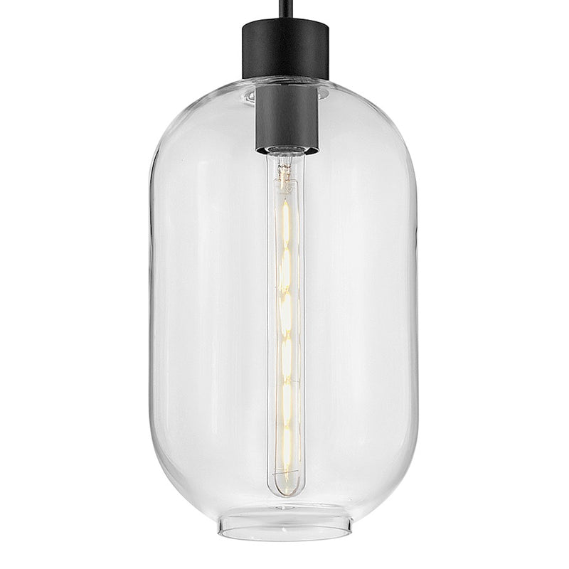 Lark Greer 8in 1-Light Small Pendant | Transitional Black Steel and Clear Glass | Kitchen Island & Dining Room | 8 x 8 x 16 in | Model 83657BK