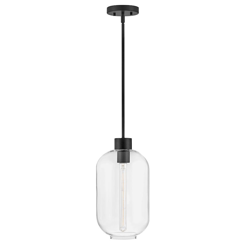 Lark Greer 8in 1-Light Small Pendant | Transitional Black Steel and Clear Glass | Kitchen Island & Dining Room | 8 x 8 x 16 in | Model 83657BK