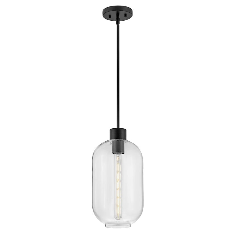 Lark Greer 8in 1-Light Small Pendant | Transitional Black Steel and Clear Glass | Kitchen Island & Dining Room | 8 x 8 x 16 in | Model 83657BK
