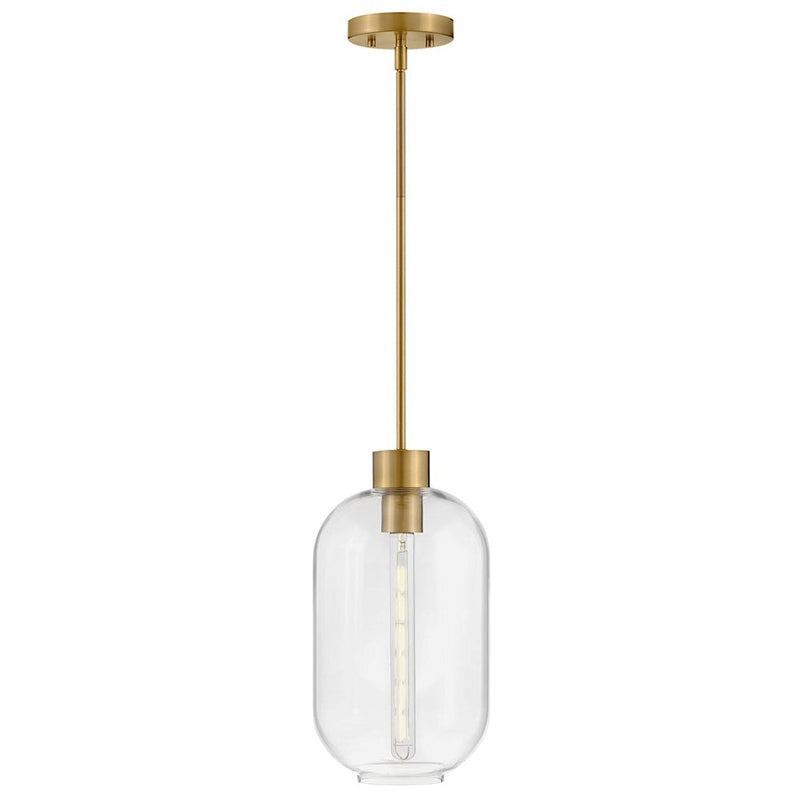 Lark Greer 1-Light Small Pendant | Transitional Lacquered Brass Steel and Clear Glass | Kitchen Island & Dining Room | 8.5 x 8.5 x 16 in | Model 83657LCB