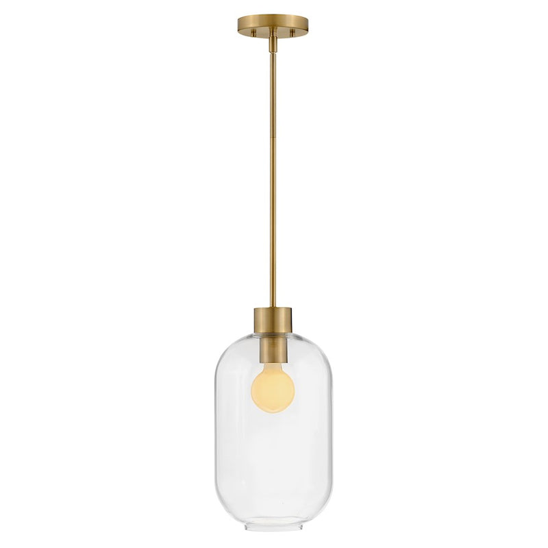 Lark Greer 1 Light Small Pendant, Lacquered Brass/Clear