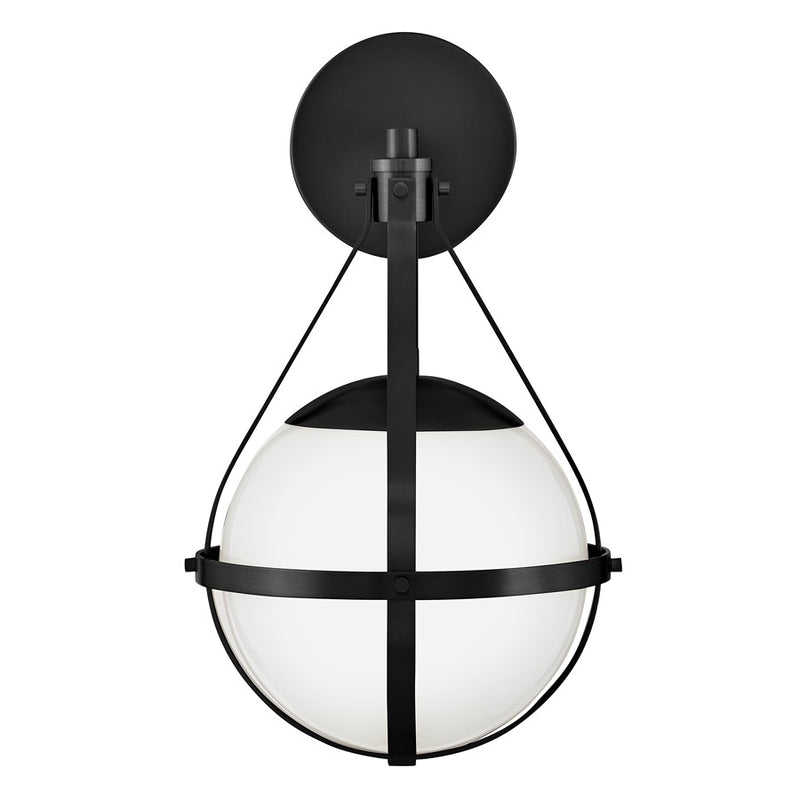 Lark Colby 9in 1-Light Wall Sconce | Modern Black Steel and Cased Opal Glass | Living Room & Hallway Accent | 10.5 x 9.25 x 15.75 in | Model 83670BK