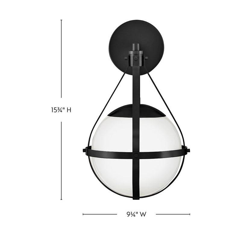 Lark Colby 9in 1-Light Wall Sconce | Modern Black Steel and Cased Opal Glass | Living Room & Hallway Accent | 10.5 x 9.25 x 15.75 in | Model 83670BK