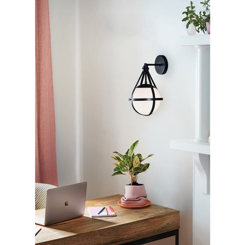 Lark Colby 9in 1-Light Wall Sconce | Modern Black Steel and Cased Opal Glass | Living Room & Hallway Accent | 10.5 x 9.25 x 15.75 in | Model 83670BK