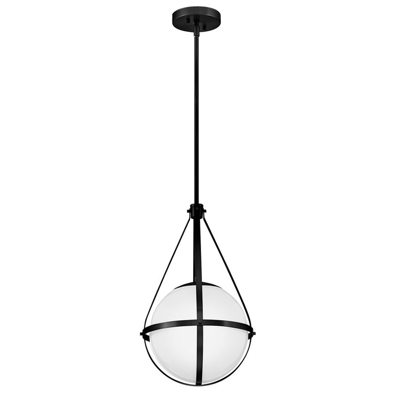 Lark Colby 11in 1-Light Pendant | Modern Black Steel and Cased Opal Glass | Kitchen Island & Dining Room | 11 x 11 x 18 in | Model 83677BK