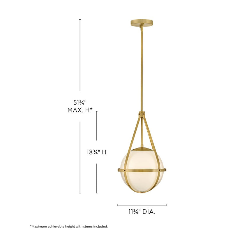 Lark Colby 11in 1-Light Pendant | Modern Lacquered Brass Steel and Cased Opal Glass | Kitchen Island & Dining Room | 11 x 11 x 18 in | Model 83677LCB