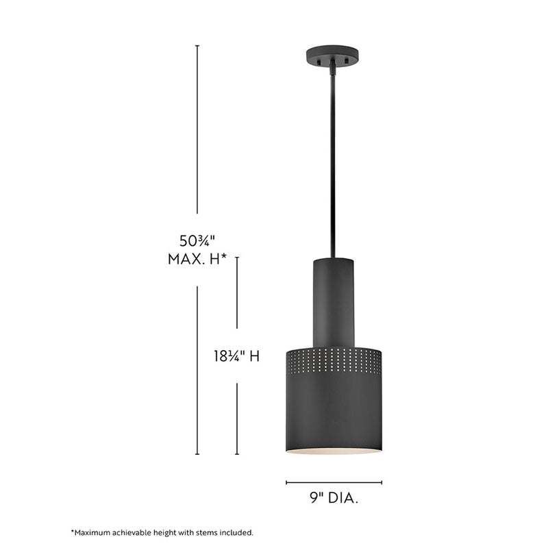 Lark Casey 9in 1-Light Pendant | Modern Black Steel | Kitchen Island & Dining Room | 9 x 9 x 18 in | Model 83687BK