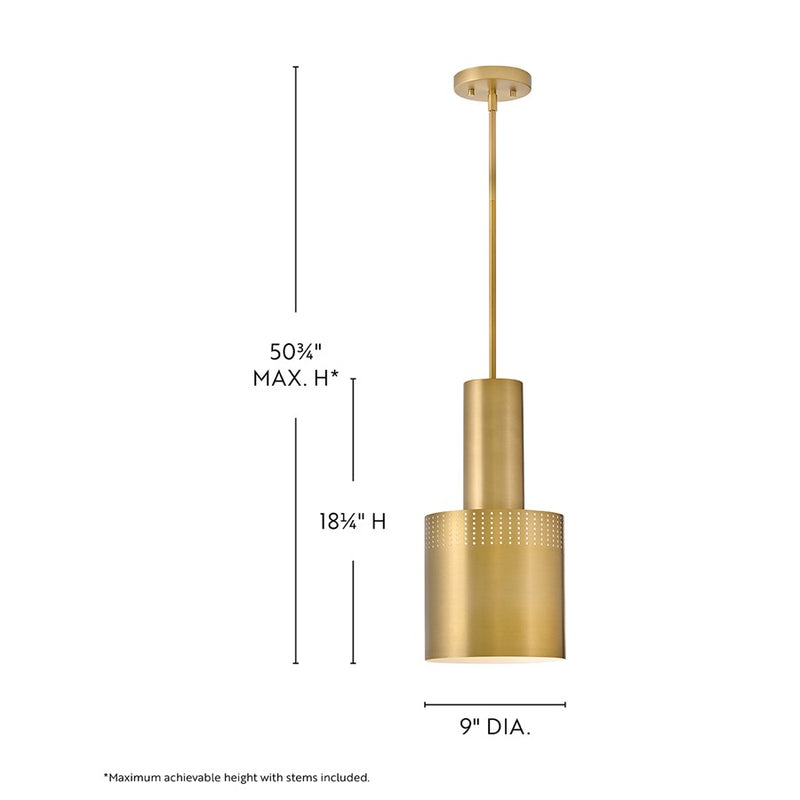 Lark Casey 9in 1-Light Pendant | Modern Lacquered Brass Steel Cylinder Shade | Kitchen Island & Dining Room | 9 x 9 x 18 in | Model 83687LCB