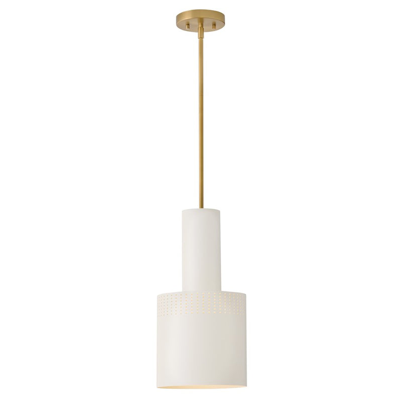 Lark Casey 9in 1-Light Pendant | Modern Lacquered Brass Steel and Satin Off-White Shade | Kitchen Island & Dining Room | 9 x 9 x 18 in | Model 83687LCB-SO